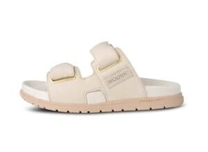 Woden Lisa Leather Ivory Sandals Size 8 NIB Chic Luxury Chunky Buckle Straps